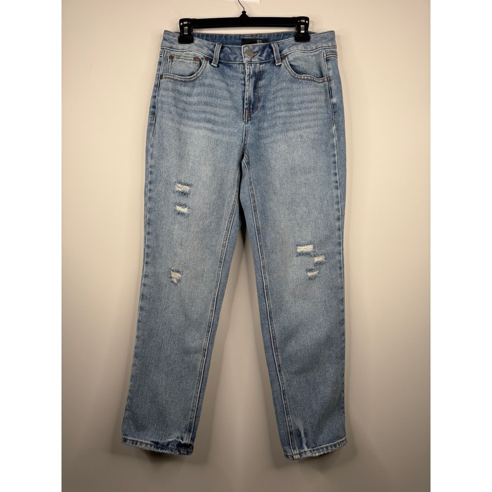1822 Denim Distressed Straight Leg Jeans Womens Size 8 Light Wash Stretch